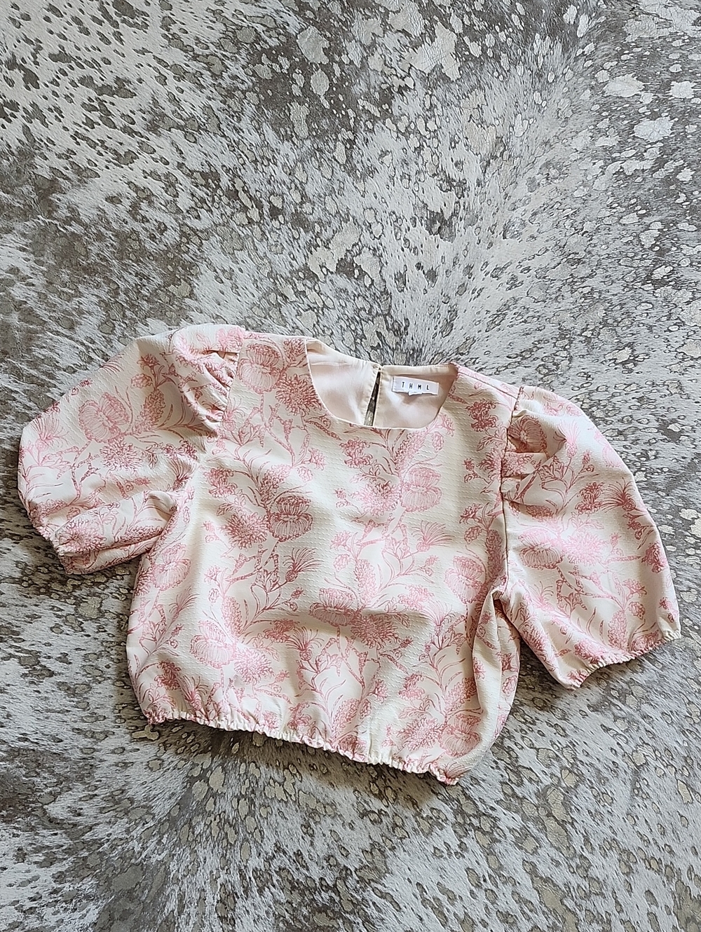 THML Brocade Puff Sleeve Textured Blouse SzM